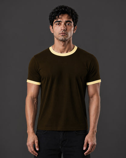 Cropped Ringer tee [BROWN/BEIGE]
