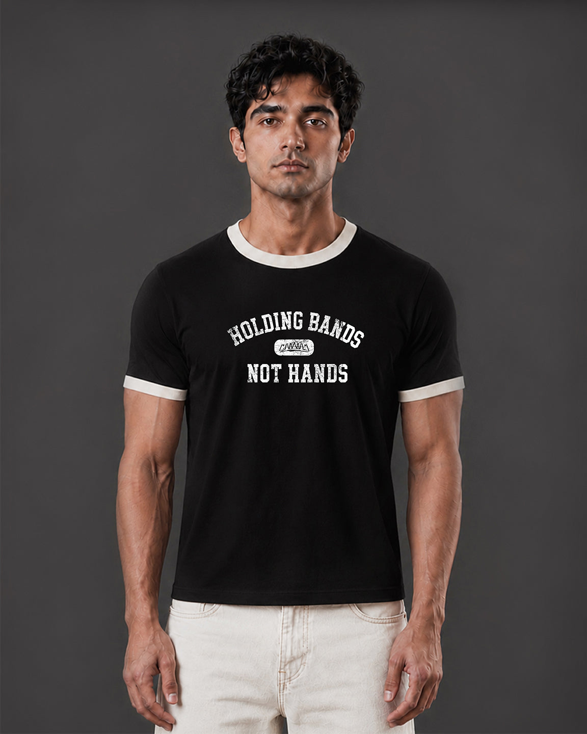 Holding Bands Cropped Ringer tee [BLACK]