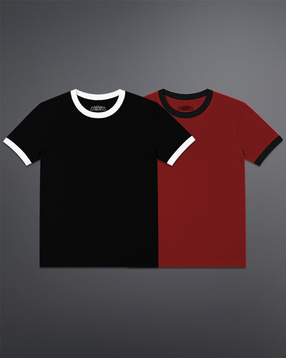 Cropped Ringer Tee Duo [BLACK+RED]