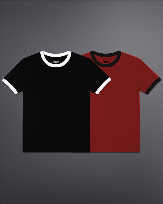 Cropped Ringer Tee Duo [BLACK+RED]