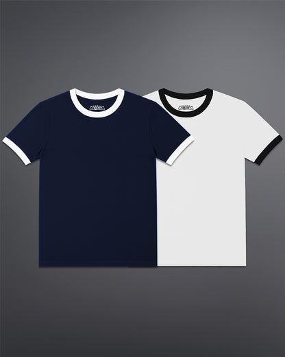 Cropped Ringer Tee Duo [NAVY+WHITE]