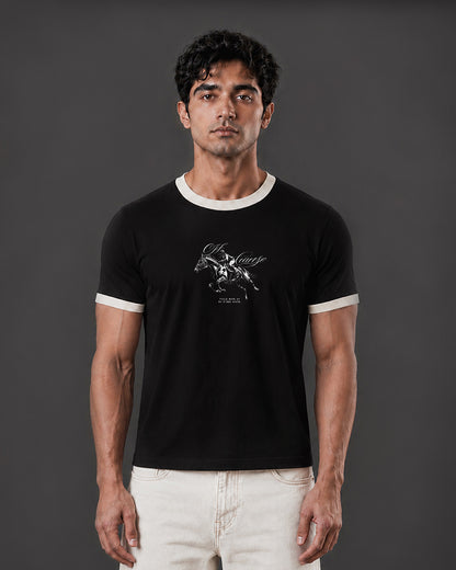 Off Course Cropped Ringer tee [BLACK]