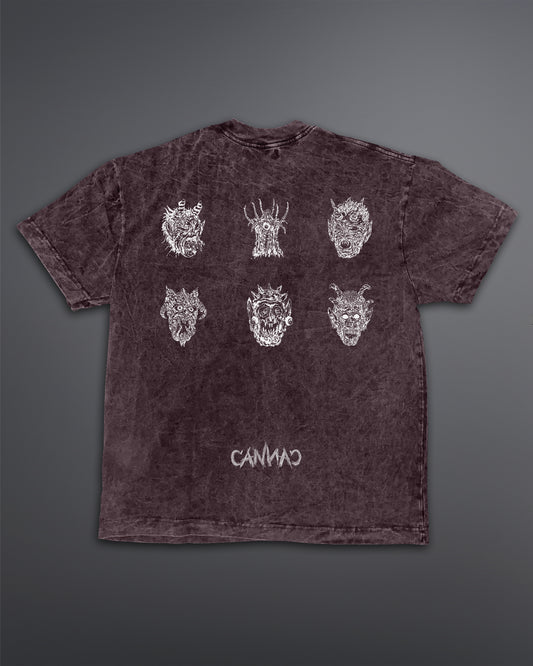 Acid Wash T-Shirt Malignant Prophecy Maroon Oversized 