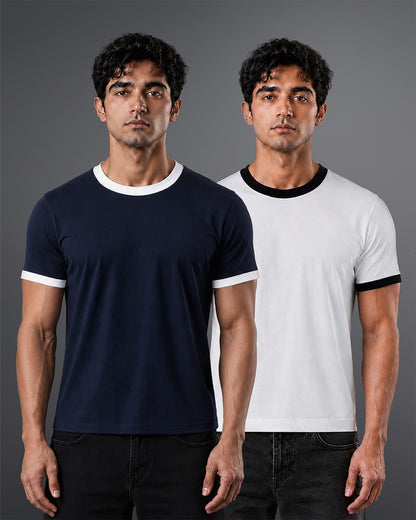 Cropped Ringer Tee Duo [NAVY+WHITE]