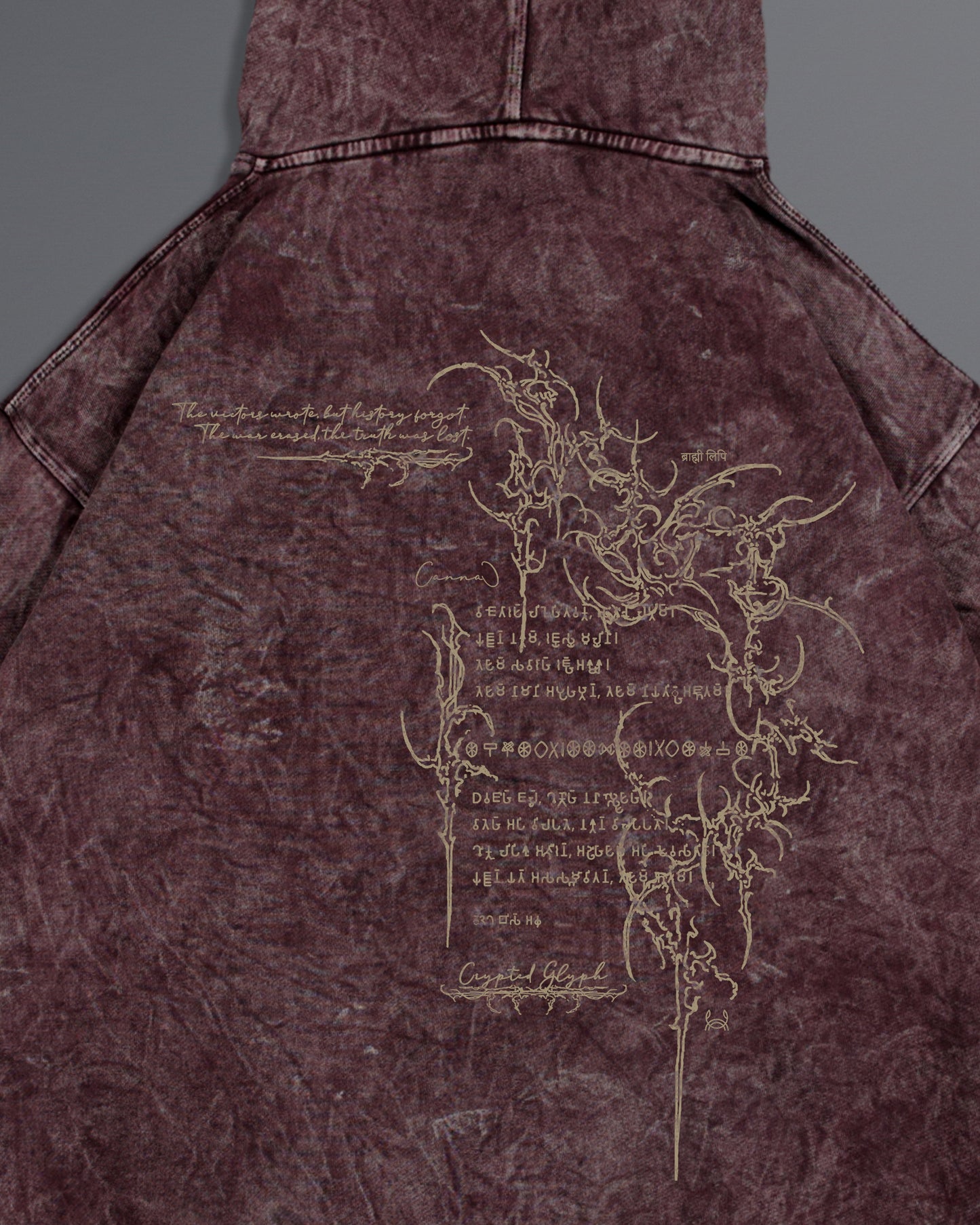 Crypted Glyph Hoodie [ACID WASHED-BLOODSTONE COLORWAY]