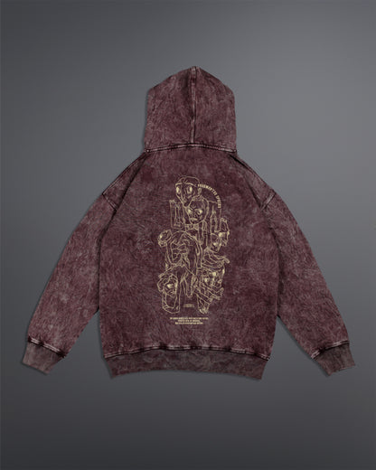 Fragmented Species hoodie  [ACID WASHED-BLOODSTONE COLORWAY]