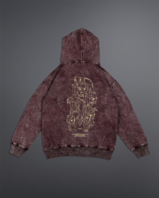 Fragmented Species hoodie  [ACID WASHED-BLOODSTONE COLORWAY]