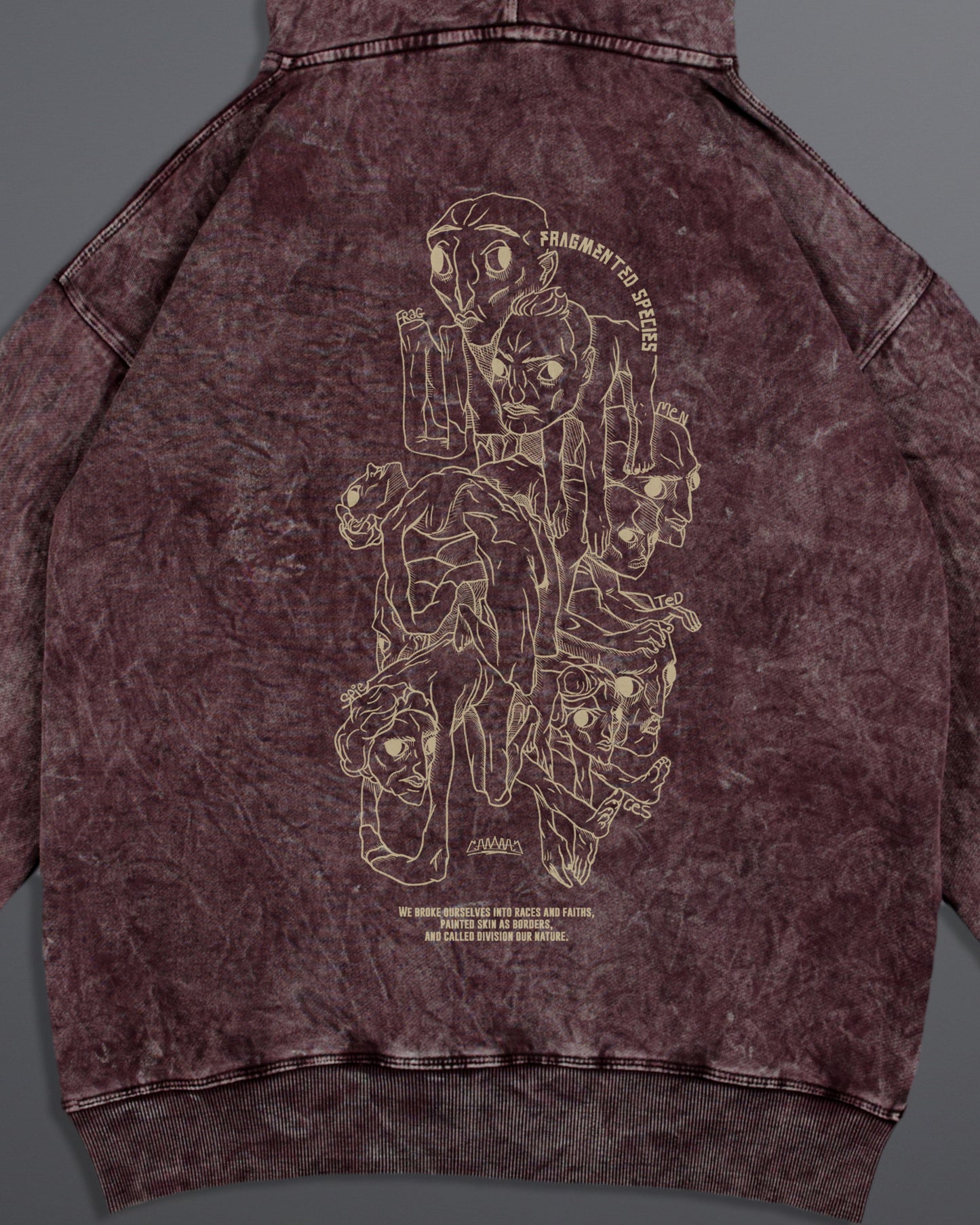 Fragmented Species hoodie  [ACID WASHED-BLOODSTONE COLORWAY]