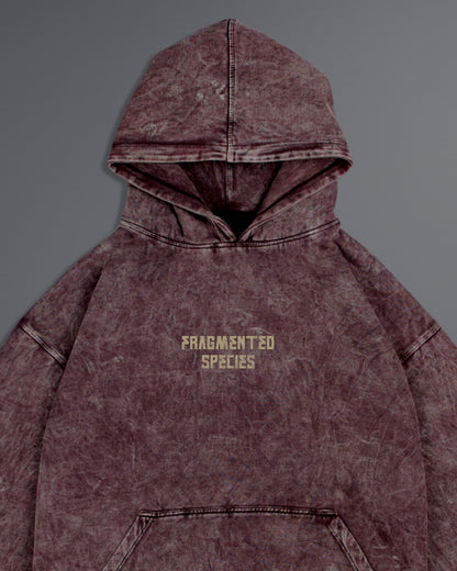 Fragmented Species hoodie  [ACID WASHED-BLOODSTONE COLORWAY]
