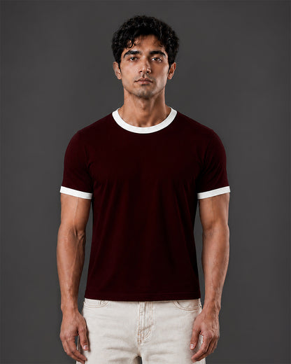 Cropped Ringer tee [MAROON/WHITE]