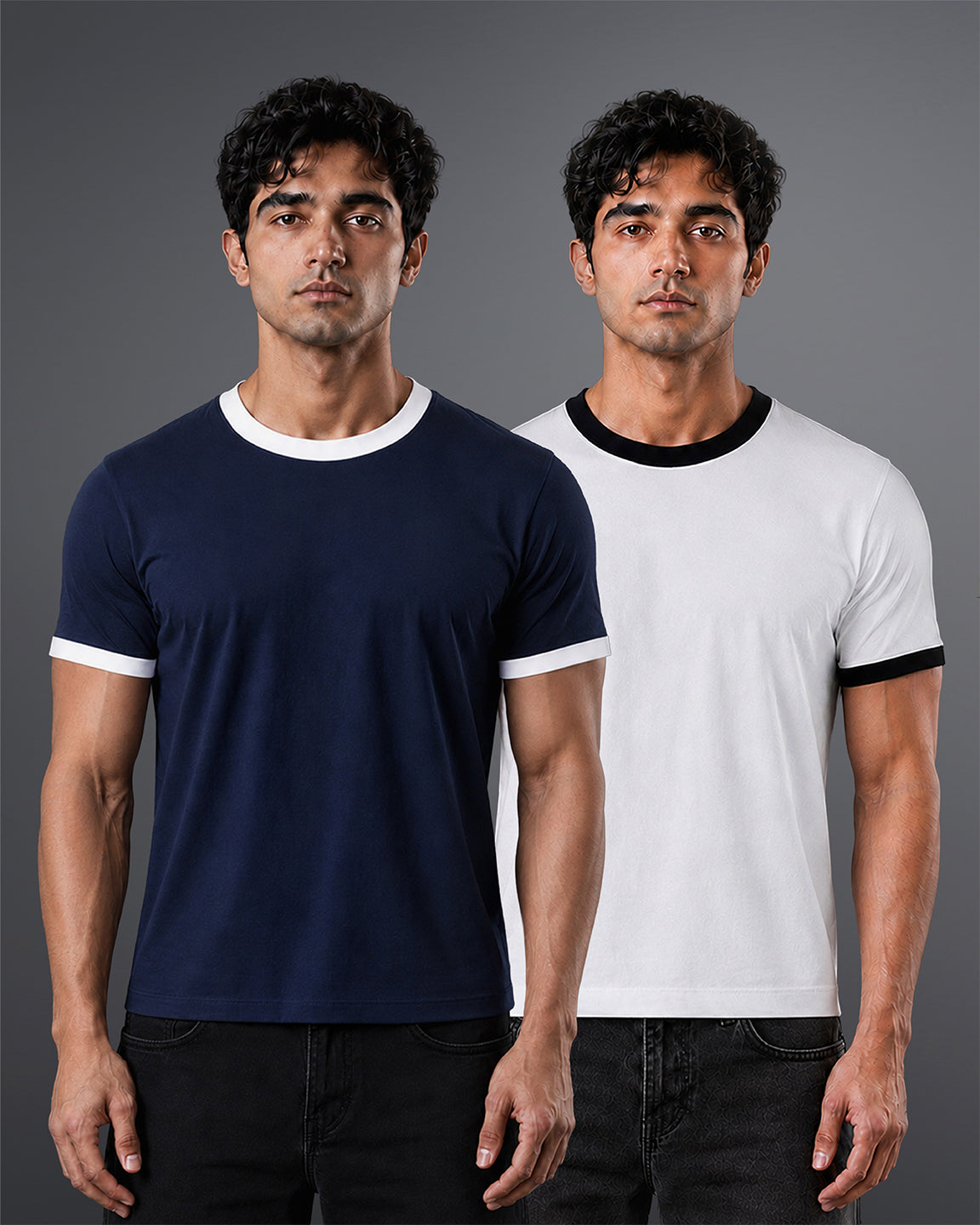 Cropped Ringer Tee Duo [NAVY+WHITE]