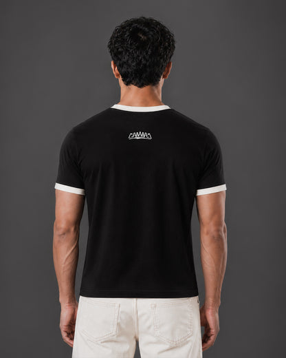 Cropped Ringer tee [BLACK/OFF-WHITE]