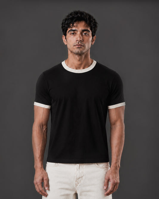 Cropped Ringer tee [BLACK/OFF-WHITE]