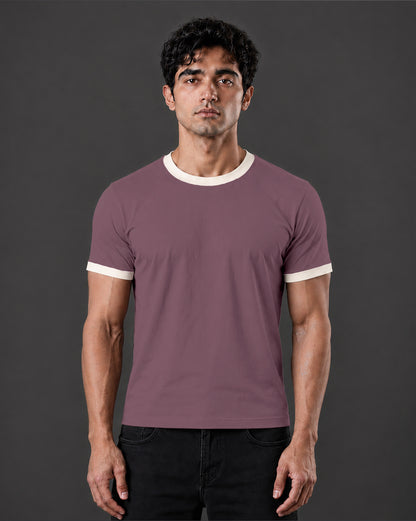 Cropped Ringer tee [MAUVE/OFF-WHITE]