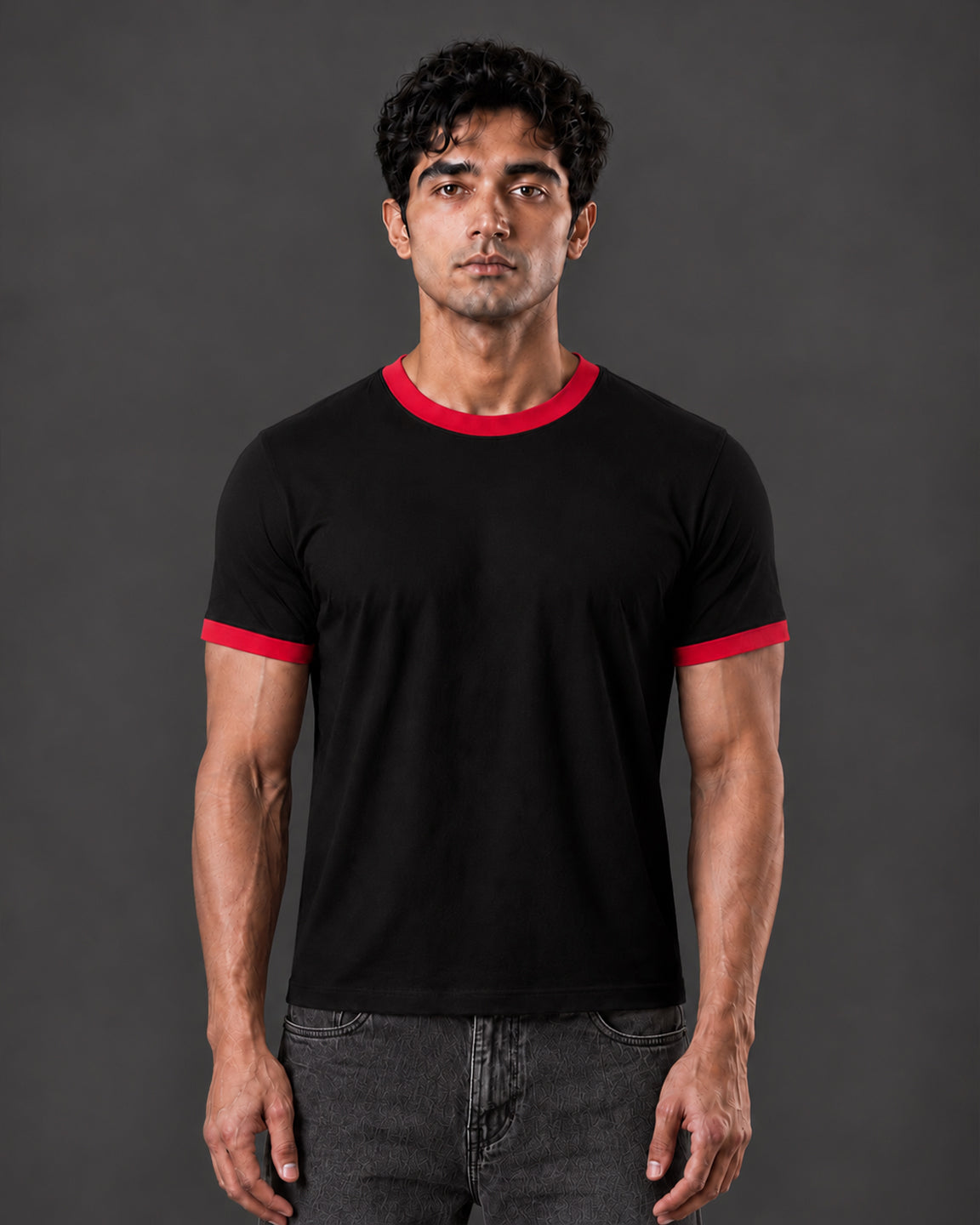 Cropped Ringer tee [BLACK/RED]
