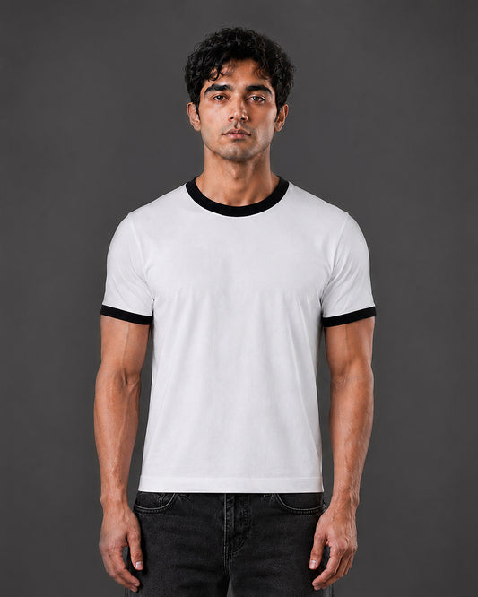 Cropped Ringer tee [WHITE/BLACK]