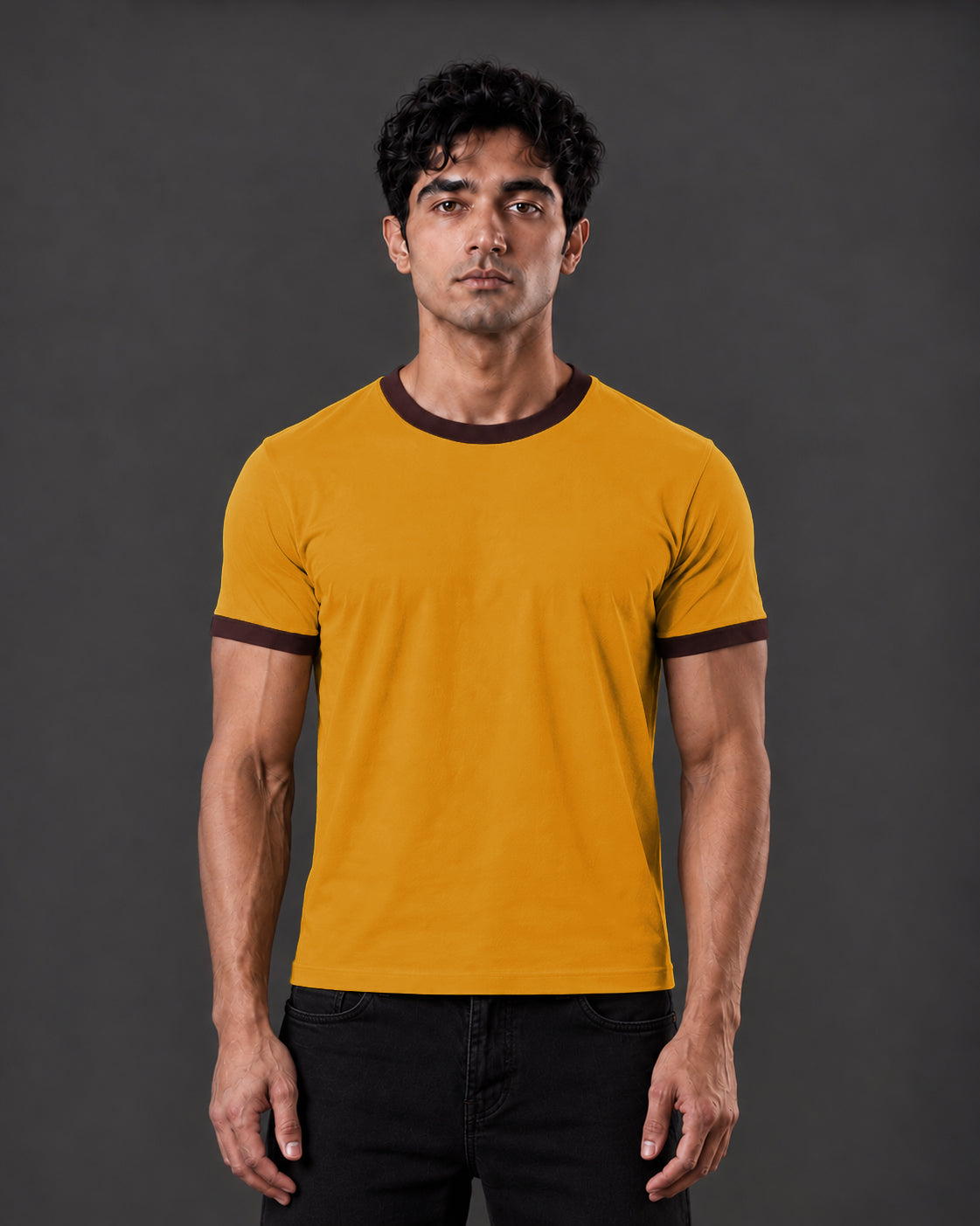 Cropped Ringer tee [MUSTARD/BROWN]